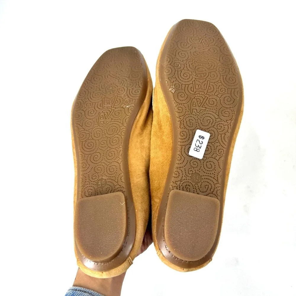 NEW Reqins Hema Cuir Velours CC Camel Suede Penny Loafers Flats TT-07546 Size 39 - Picture 4 of 5